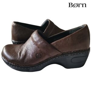 BOC BORN CONCEPT Peggy Brown Leather Slip On Comfort Cushion Clog Shoes Size 7